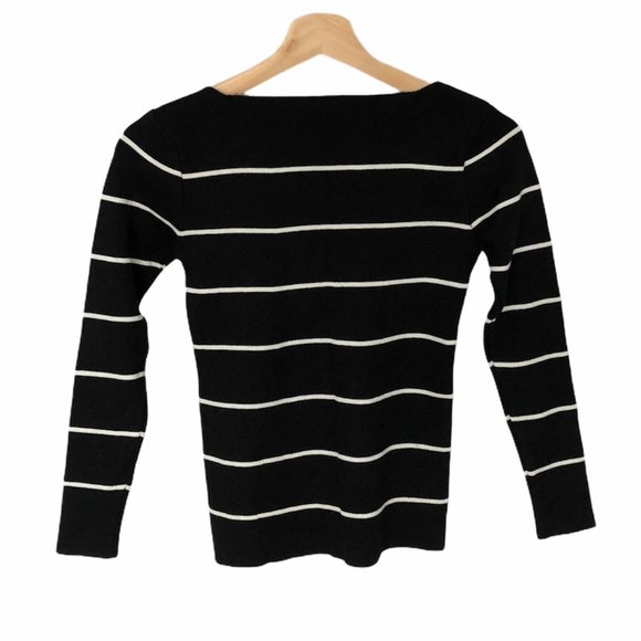 Black Fitted Sweater White Stripes Size S NWOT - Picture 2 of 2